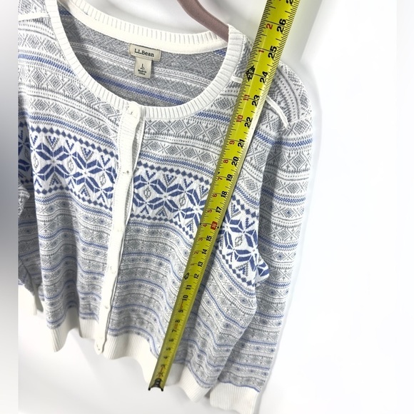 LL Bean Womens Fair Isle Cardigan Sweater Size L Petite Cotton Cashmere Nordic - Picture 7 of 8